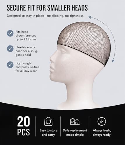Smilco 20-Pack Black Hair Nets for Men, Low-Profile & Secure Fit - Short & Medium Hair
