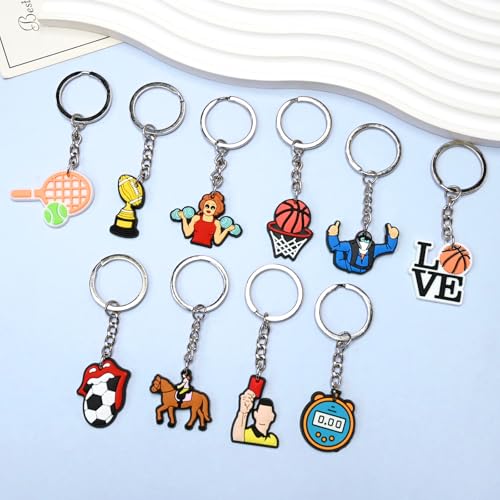 30-Pack Sports Keychains Set - PVC Charms for Parties & Gifts
