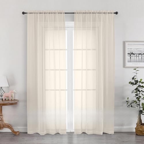 Owenie Sheer Curtains 72" Long - 2 Panel Light Filtering Drapes