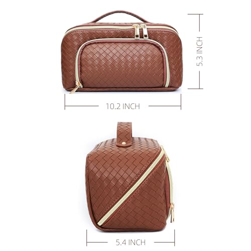 Reaoly Go Brown Travel Makeup Bag - Waterproof Organizer with Dividers