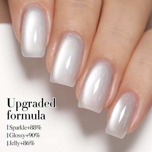 Double Rhythm Jelly Silver Cat Eye Gel Polish 15ML Holographic Glitter Magnetic Nail Polish