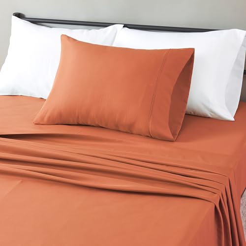 Amazon Basics Twin Bed Sheet Set - Soft Microfiber, Brick Color