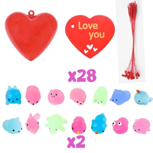 Glow in the Dark Mochi Squishy Toys - 28 Pack Animal Stress Relief Set