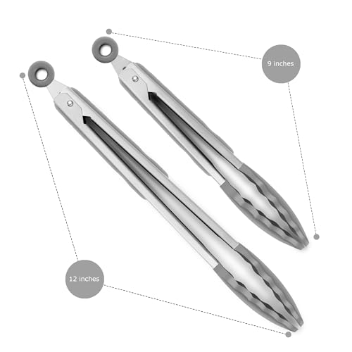 Silicone Kitchen Tongs Set - 9" & 12" Heat Resistant, Non-Stick Safe