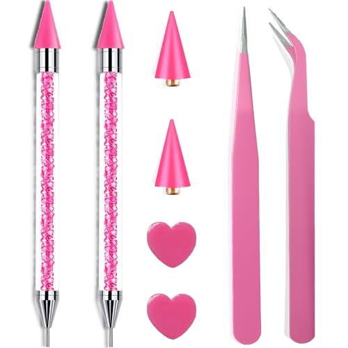 Pink Rhinestone Picker Tool Set - 2 Dual-Head Wax Pens & Tweezers