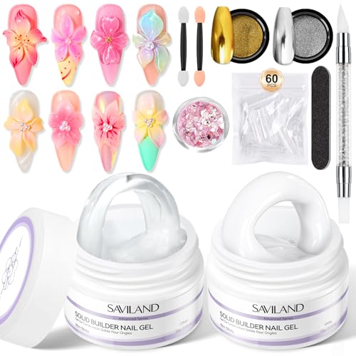 SAVILAND Non-Stick Solid Builder Nail Gel - Clear & White (Clear&White) 3D Nail Art Kit