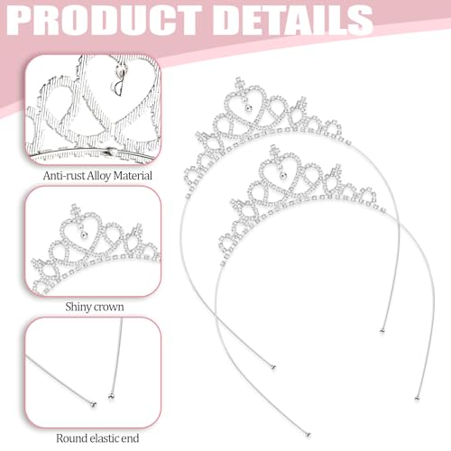 Gold Princess Crown Tiara Headbands - 2 Pcs Rhinestone Set