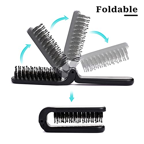 Travel Foldable Hair Brush with Boar & Nylon Bristles - Compact Portable Styling Tool