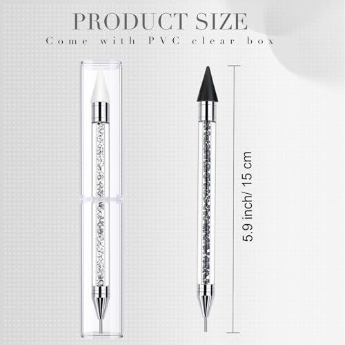 Tatuo 4 Pcs Rhinestone Picker Dotting Pen Set – Dual-Ended Wax & Stainless Tips (White + Black)