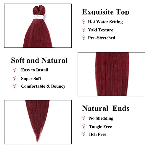 Alremyssy Burgundy Pre-Stretched Braiding Hair - 30 Inch Synthetic Extensions