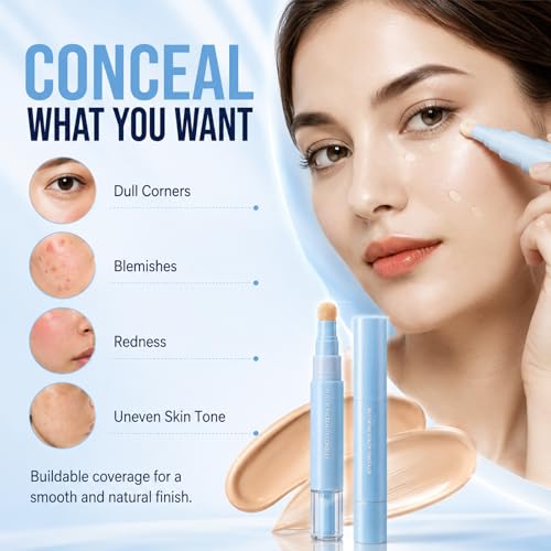 Dual-Action Concealer & Foundation Pen - Long-Lasting 2-in-1 Makeup (Beige, 2pcs)