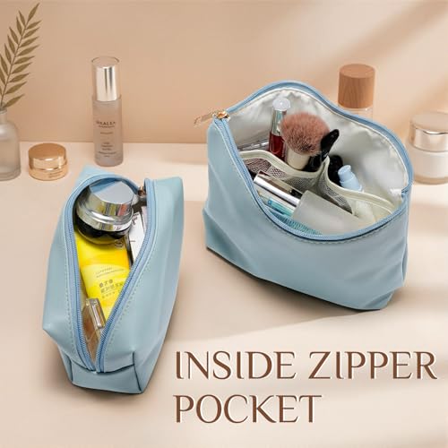 Kigeli 2-Pack Blue Waterproof PU Leather Makeup & Toiletry Bags
