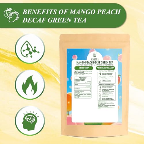 WT WEETEE Decaf Green Tea Bags with Mango & Peach - 50 Count