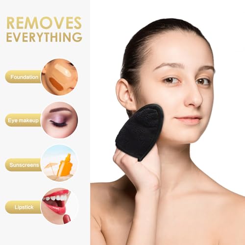 SINLAND Reusable Makeup Remover Pads Black (12 Pack) - Soft Microfiber Cleansing Cloths