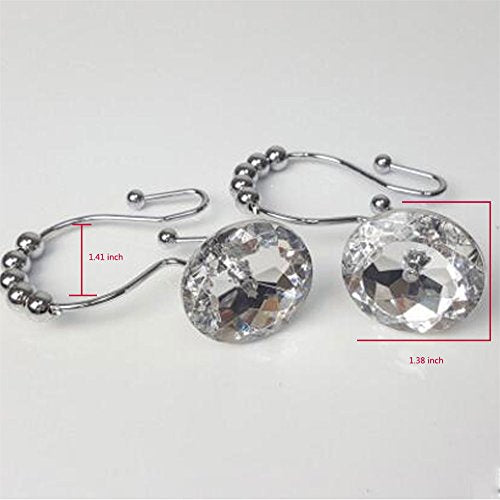 Luxury Way Rhinestone Shower Curtain Hooks - 12 Pack, Rustproof