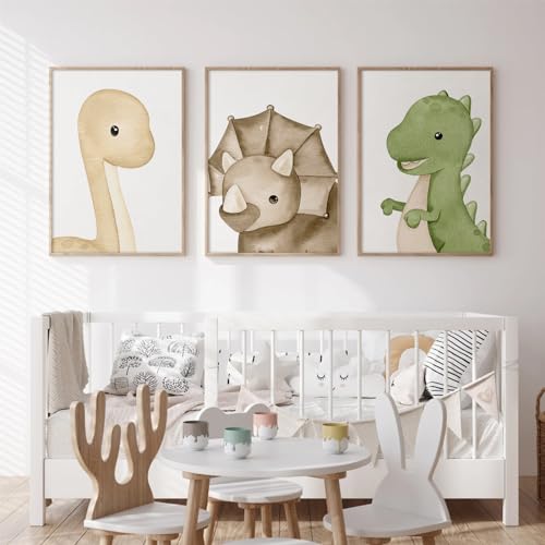 Dinosaur Wall Art for Kids - 12x16 Inch Canvas Prints Set of 3