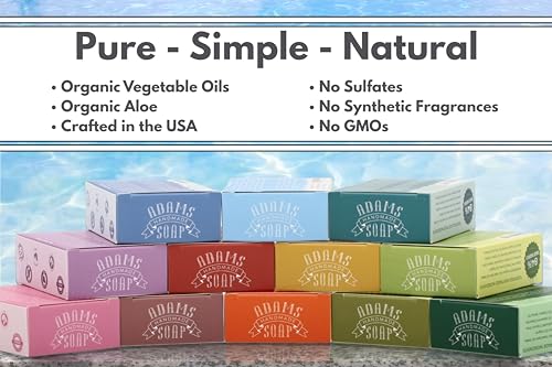 Adams Handmade Organic Vegan Cold Process Soap Variety Pack - 6 Bars with Essential Oils