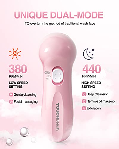 TOUCHBeauty Pink Electric Facial Cleansing Brush 3-in-1 Face Exfoliator & Massager with Travel Case