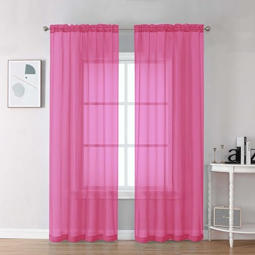 Chyhomenyc Hot Pink Sheer Curtains - 84 Inch Long, 2 Panels