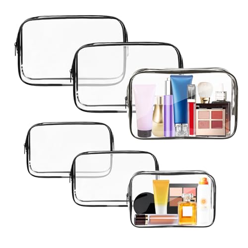 AURUZA 6-Pack Clear Travel Makeup Bags TSA Approved Waterproof PVC Organizer