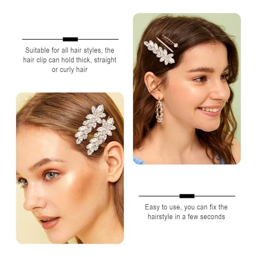 CIZITBE 2 Pcs Rhinestone Crystal Hair Clips for Bridal & Wedding, Gold