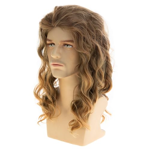 Light Brown Wavy Wig for Men - Medium Length Synthetic Hair