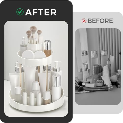 White 2-Tier Rotating Makeup Organizer for Vanity & Bathroom Storage