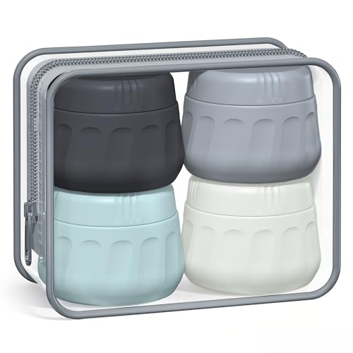 Mrsdry 3oz Travel Containers Set – TSA Approved Refillable Silicone Jars for Toiletries, Leak-Proof, 4 Pack, Black Gray