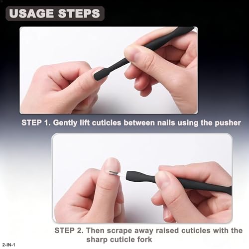 HaimiLiya 6Pcs Black 2-in-1 Cuticle Fork & Pusher Nail Care Tools, Gentle Plastic