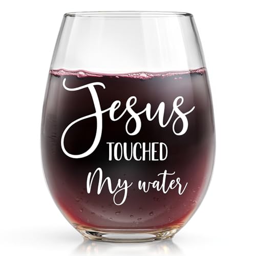 Funny Christian Wine Glass - Jesus Touched My Water, 15oz Gift