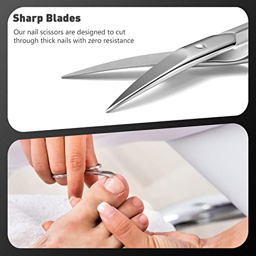 BEZOX Shiny Silver Nail Scissors - Ergonomic Curved Blade for Thick Nails