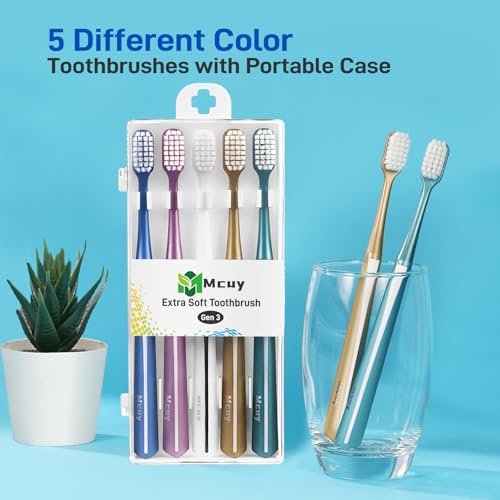 Ultra Soft Toothbrushes for Sensitive Teeth - 5 Pack with Travel Case