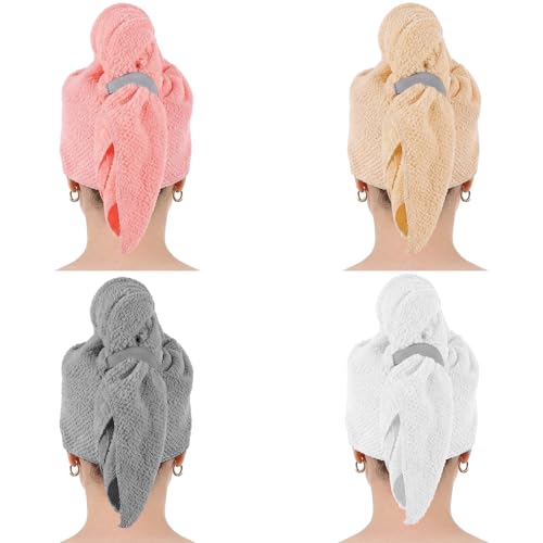Microfiber Hair Towel Wraps for Women - 4 Pack, Quick Dry & Absorbent