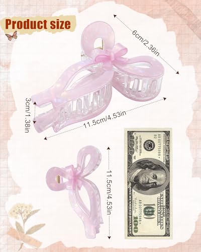 Molans 3pcs Bow Hair Clips for Women - White/Pink/Purple, Cute Thick Hair Claw Accessories