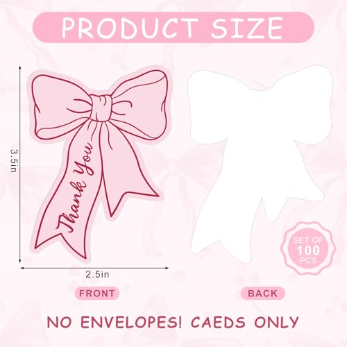 Whaline 100-Pack Pink Bow Thank You Cards - Mini 2.5 x 3.5 in