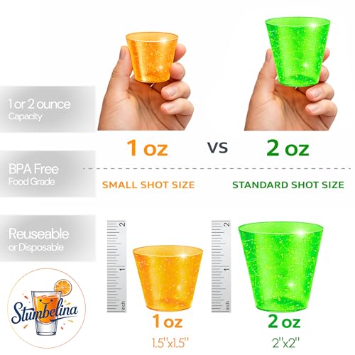 Stumbelina 100 Count Neon Sparkle 1 oz Plastic Shot Glasses