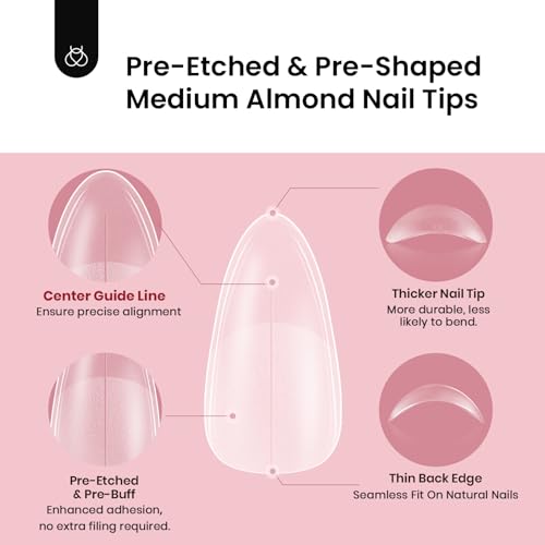 Beetles Medium Almond Gel Nail Tips - 288PCS Pre-Shape Full Cover