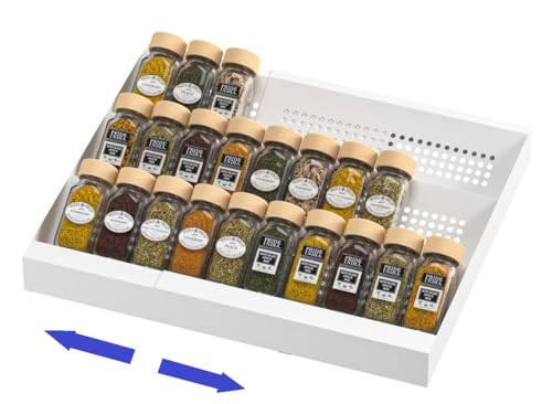 Expandable 3-Tier Spice Drawer Organizer for Kitchen Cabinets