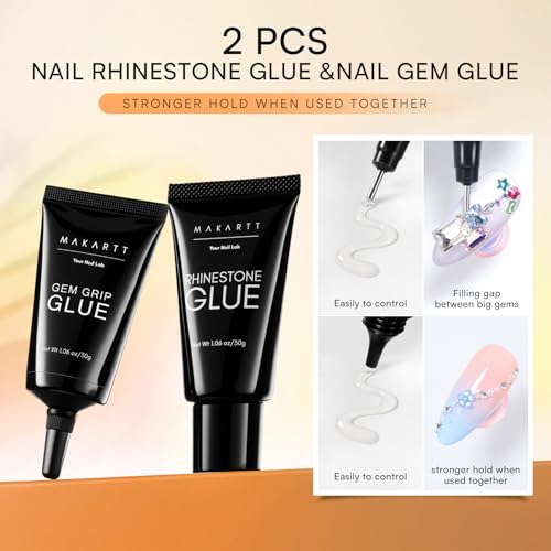 Makartt Rhinestone Glue Gel Set A04 - 2x30ml, Low & Medium Viscosity for Nail Art