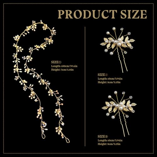 Bridal Hair Vine & Crystal Pins – 40-Inch Pearl Wedding Headpiece