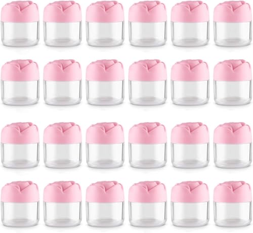 24 Pink Rose-Shaped Cosmetic Jars - Leak-Proof Plastic Containers for Makeup & Skincare