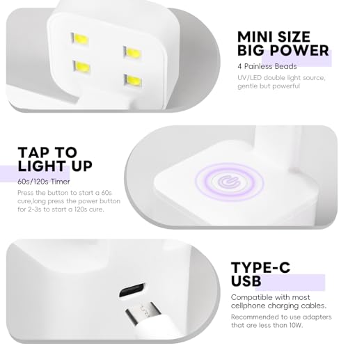 PEACECOLOR Mini UV Nail Lamp with 2 Timer Modes for Gel Nails
