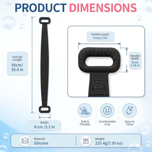 Extendable 36'' Silicone Back Scrubber for Shower - Black