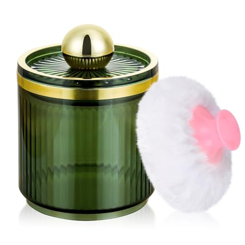 RAMFIYN Portable Acrylic Powder Container with Washable Velour Puff - Green