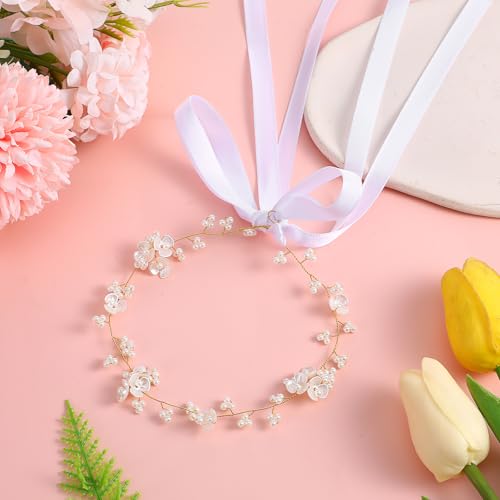 Elegant Flower Girl Headband with Pearls - Handmade Wedding Accessory