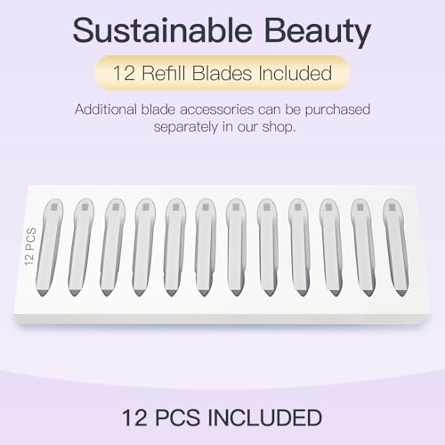 Dermaplane-razor for Women Face,Sonic Dermaplane,Sonic Dermaplaning Tool,Face Shaver Facial Hair Removal & Peach Fuzz Romover + 12 Blades (White With Gold Accent)