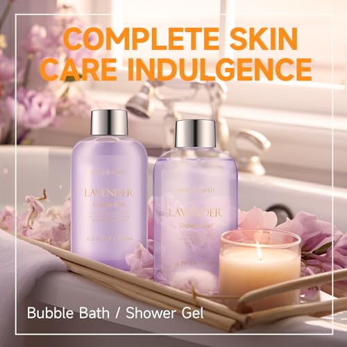 BODY & EARTH Lavender Spa Gift Set - 6-Piece Self Care Bath Kit for Women