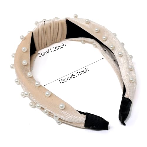 Yueton Women Faux Pearl Velvet Headband 1 Pack Elegant Hair Accessory