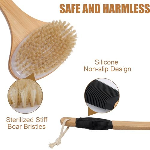 OWIIZI 17.5" Long Handle Back Scrub Brush with Stiff Boar Bristles