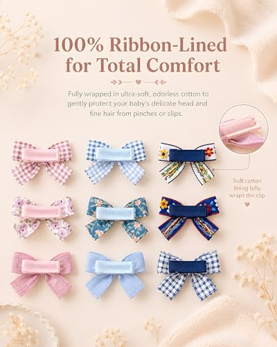 Rosy Baby Bow Clips Set - 12 Toddler Hair Bows for Girls